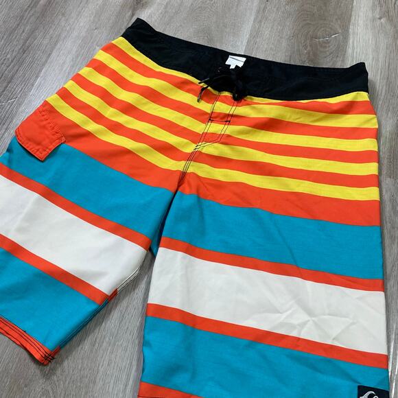 Quiksilver Boardshorts Mens 36 Surf Swim Trunks Striped Drawstring Pocket - Picture 6 of 10